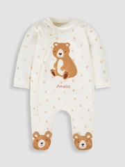 JoJo Maman Bébé Cream Bear Baby Personalised Appliqué Zip Cotton Sleepsuit - Image 3 of 6