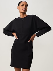 Black Long Sleeve Zip Front Mini Dress - Image 1 of 8