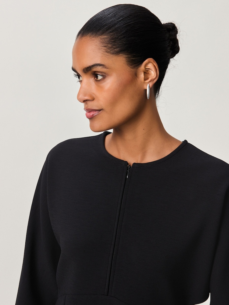 Black Long Sleeve Zip Front Mini Dress - Image 4 of 8