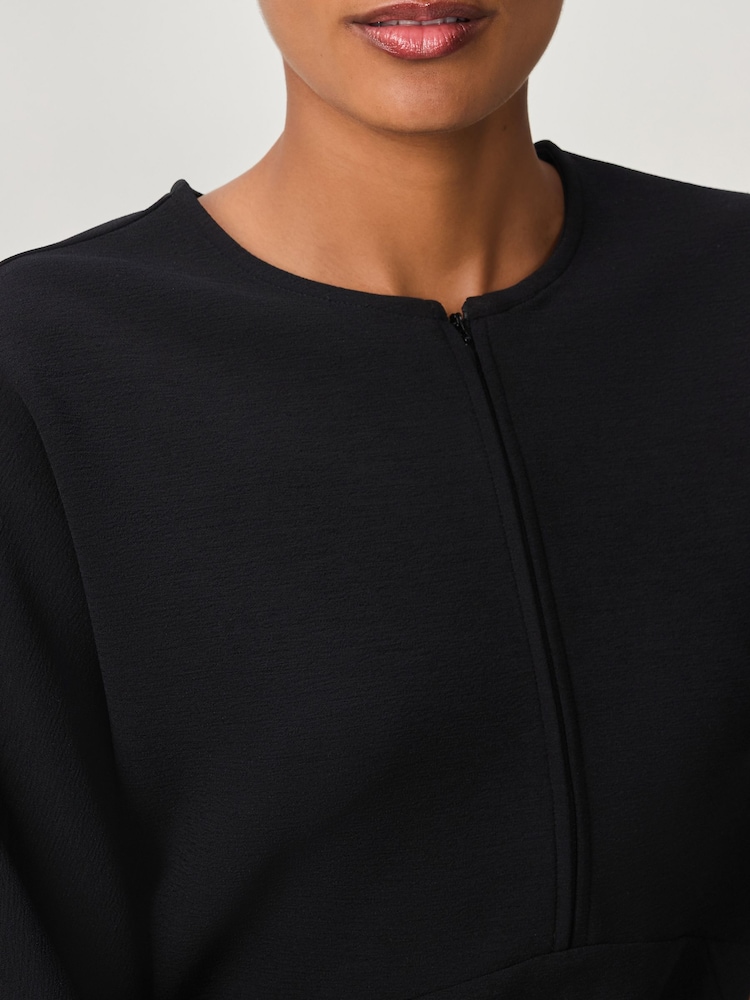 Black Long Sleeve Zip Front Mini Dress - Image 5 of 8