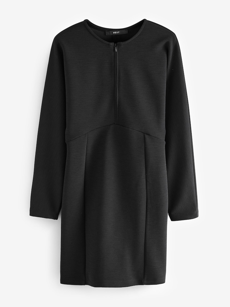 Black Long Sleeve Zip Front Mini Dress - Image 6 of 8