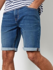 Threadbare Dark Blue Turn Up Denim Shorts - Image 1 of 4