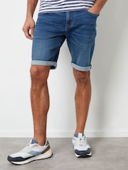 Threadbare Dark Blue Turn Up Denim Shorts - Image 2 of 4