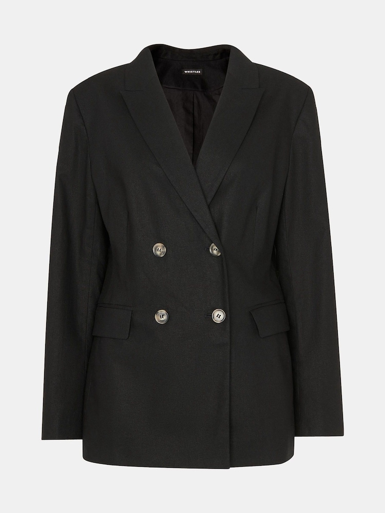 Whistles Black Linen Blend Lindsey Blazer - Image 5 of 5
