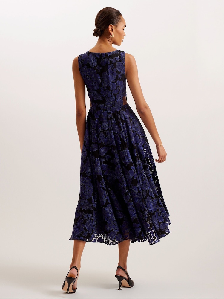 Ted Baker Blue Occhito Cut-Out Midi Dress - Image 3 of 7