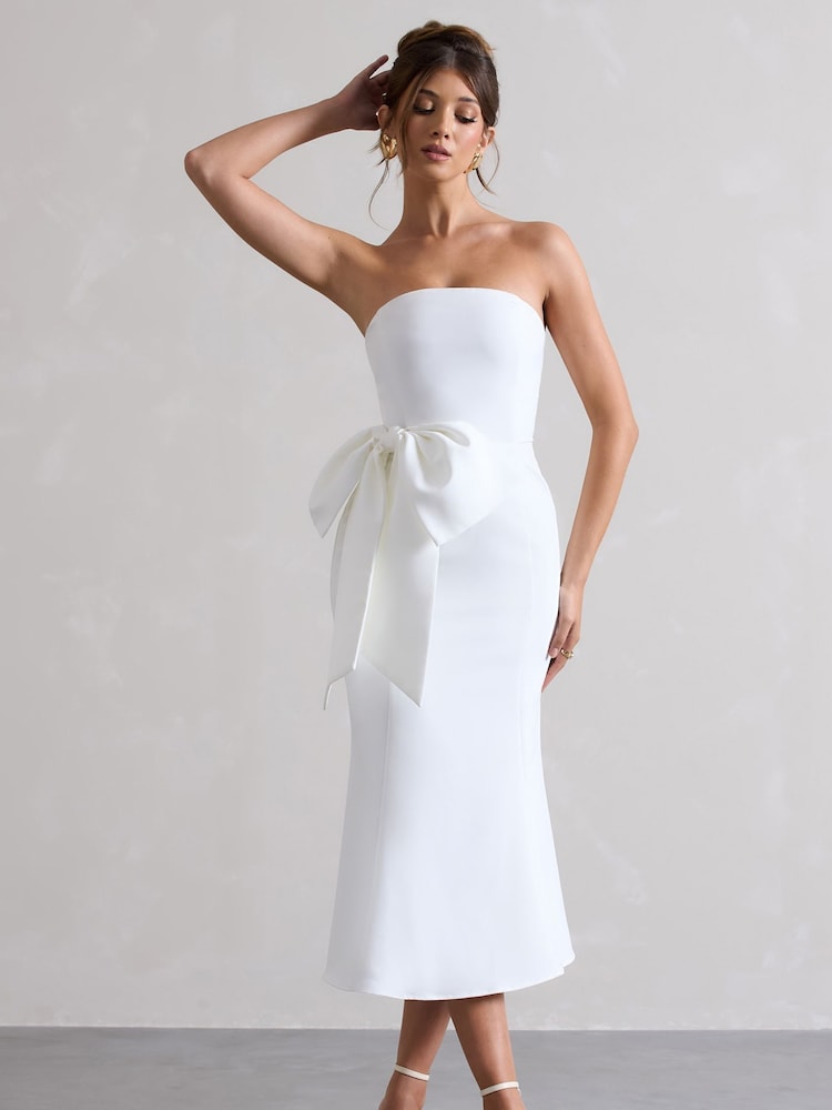 Club L London White To Me Bandeau Midi Dress With Oversized Bow - Image 1 of 3