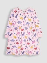 JoJo Maman Bébé Pink Dino Floral Button Sweat Dress - Image 1 of 4