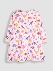 JoJo Maman Bébé Pink Dino Floral Button Sweat Dress - Image 2 of 4