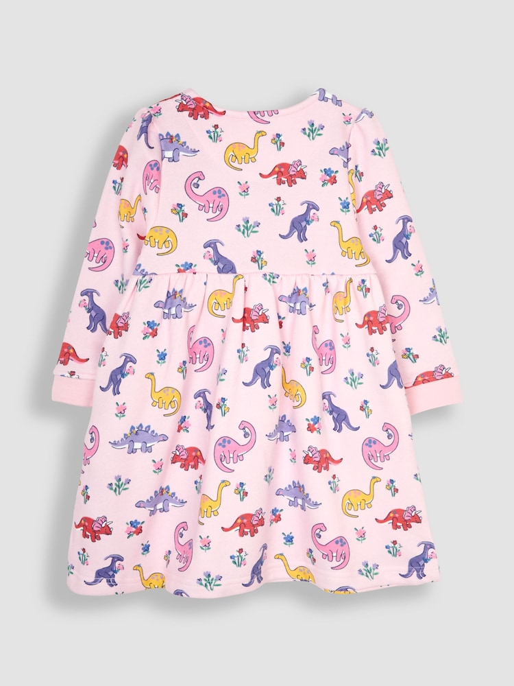 JoJo Maman Bébé Pink Dino Floral Button Sweat Dress - Image 2 of 4