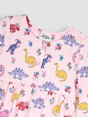 JoJo Maman Bébé Pink Dino Floral Button Sweat Dress - Image 4 of 4