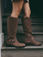 Mink Brown Forever Comfort® Gaucho Biker Knee Suede High Boots - Image 4 of 4