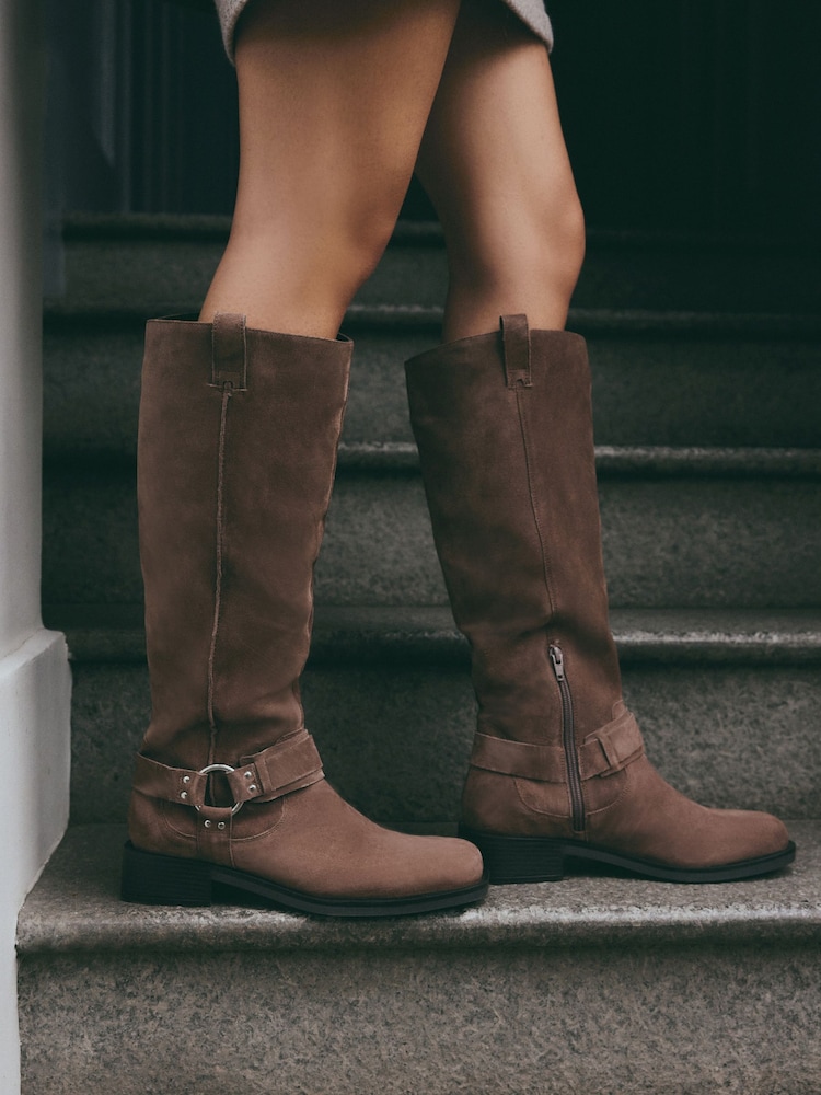 Mink Brown Forever Comfort® Gaucho Biker Knee Suede High Boots - Image 4 of 4