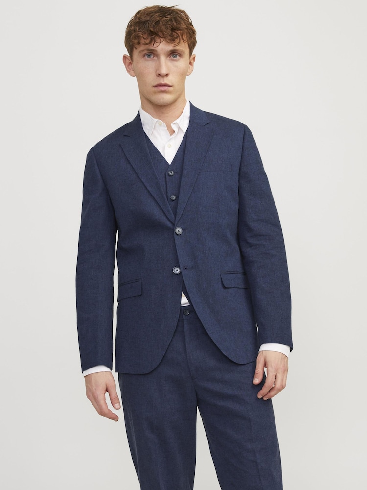 JACK & JONES Blue Linen Blend Blazer - Image 1 of 6