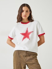 Hush White Shaan Star Ringer 100% Cotton T-Shirt - Image 1 of 5