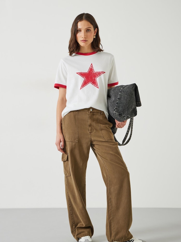 Hush White Shaan Star Ringer 100% Cotton T-Shirt - Image 2 of 5