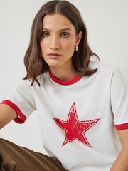 Hush White Shaan Star Ringer 100% Cotton T-Shirt - Image 4 of 5