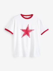 Hush White Shaan Star Ringer 100% Cotton T-Shirt - Image 5 of 5