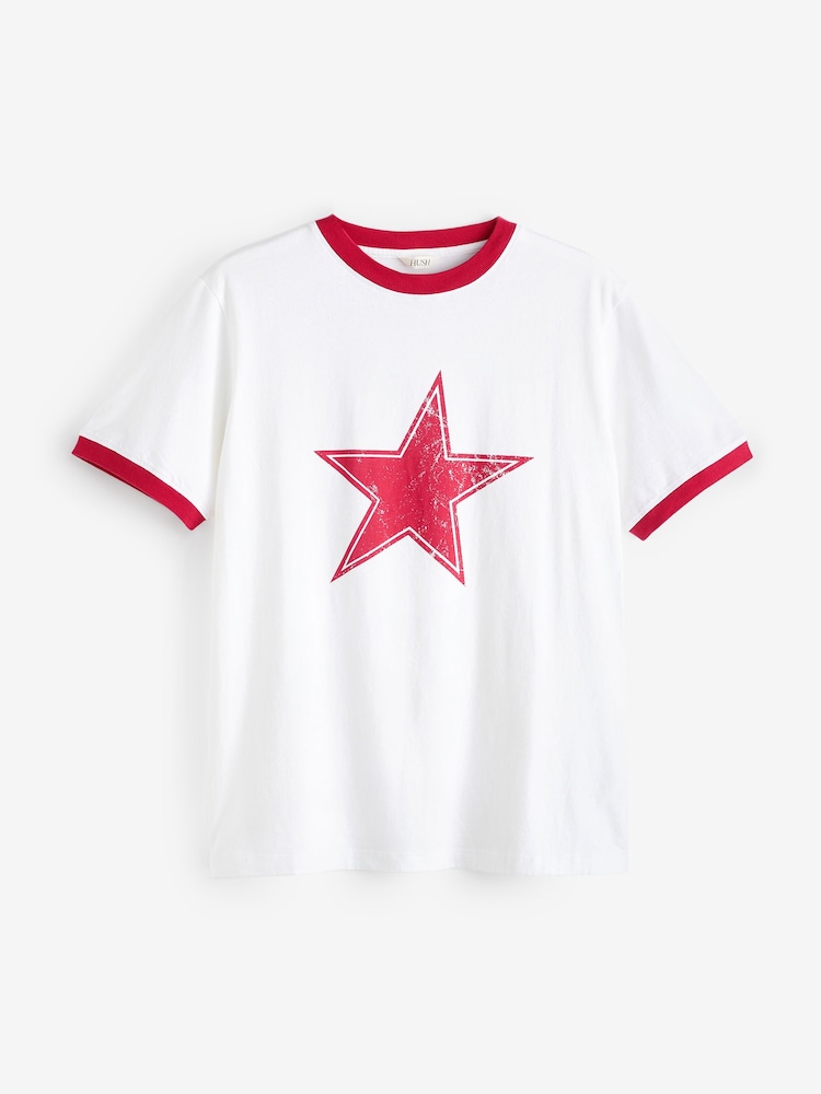 Hush White Shaan Star Ringer 100% Cotton T-Shirt - Image 5 of 5