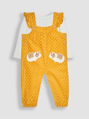 JoJo Maman Bébé Mustard Yellow Guinea Pig Appliqué Cord Dungarees & Top Set - Image 1 of 6
