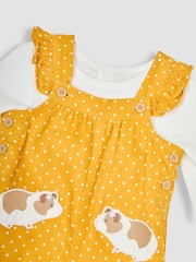 JoJo Maman Bébé Mustard Yellow Guinea Pig Appliqué Cord Dungarees & Top Set - Image 6 of 6