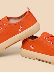 White Stuff Orange Pippa Canvas Lace-Up Trainers - Image 4 of 4