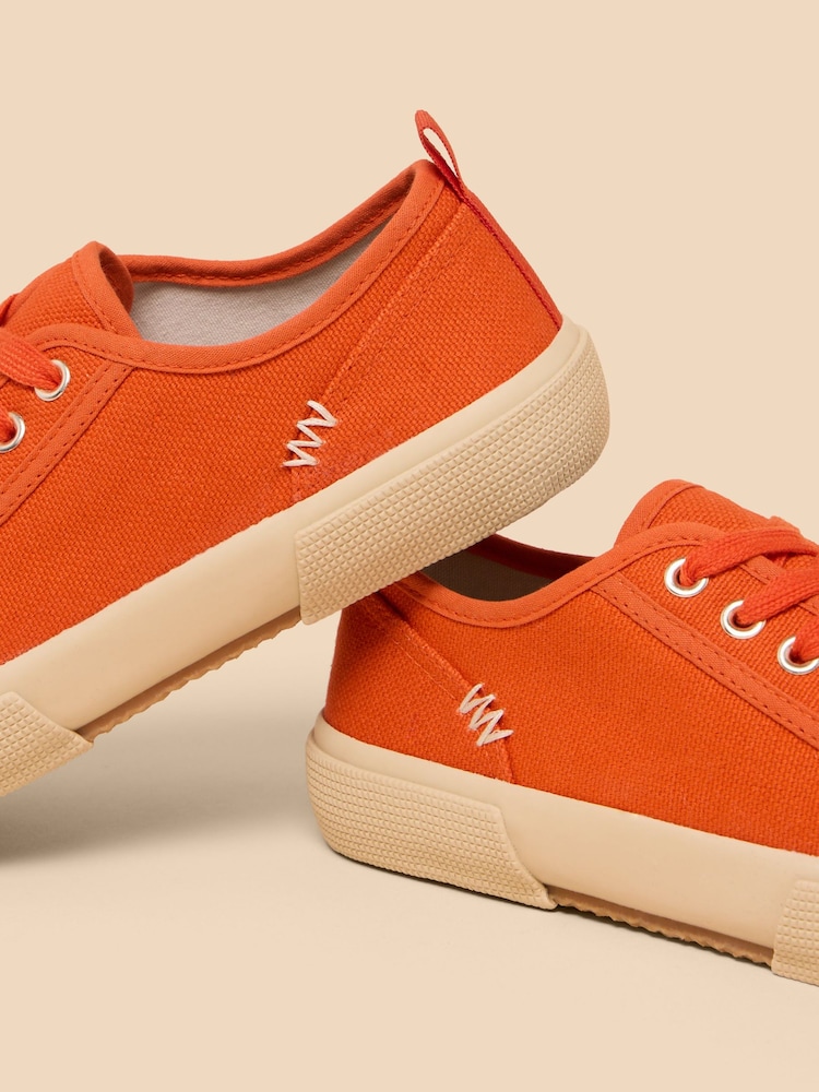 White Stuff Orange Pippa Canvas Lace-Up Trainers - Image 4 of 4
