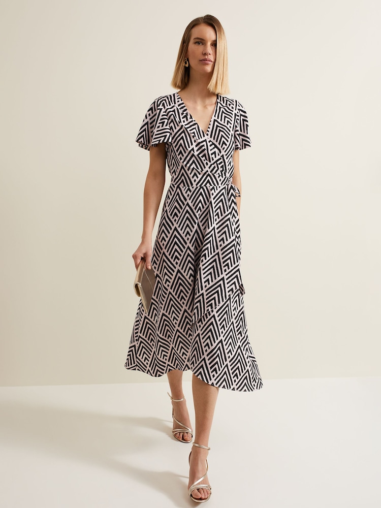 Phase Eight Black Petite Julissa Print Wrap Dress - Image 1 of 6