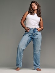 Mid Blue Hourglass Rigid Straight Leg 100% Cotton Jeans - Image 1 of 8