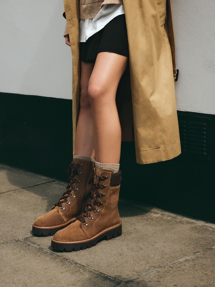 Tan Brown Suede Forever Comfort® Lace-Up Collared Hiker Boots - Image 2 of 4