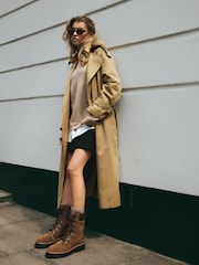 Tan Brown Suede Forever Comfort® Lace-Up Collared Hiker Boots - Image 3 of 4