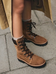 Tan Brown Suede Forever Comfort® Lace-Up Collared Hiker Boots - Image 4 of 4