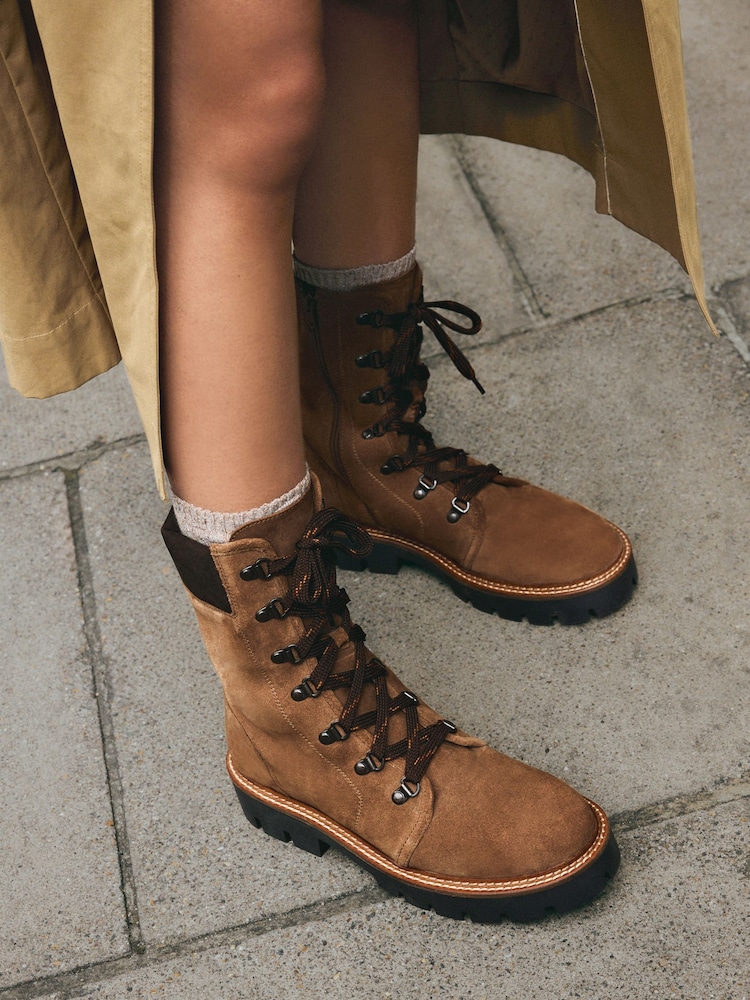 Tan Brown Suede Forever Comfort® Lace-Up Collared Hiker Boots - Image 4 of 4
