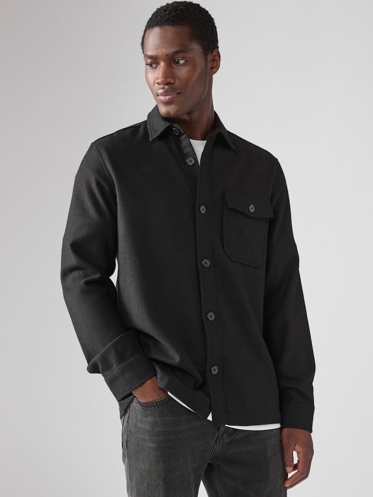 Black Single Pocket Shacket With Wool - Image 1 of 4
