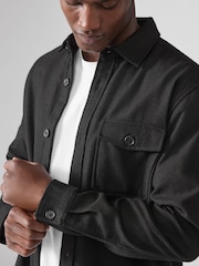 Black Single Pocket Shacket With Wool - Image 3 of 4