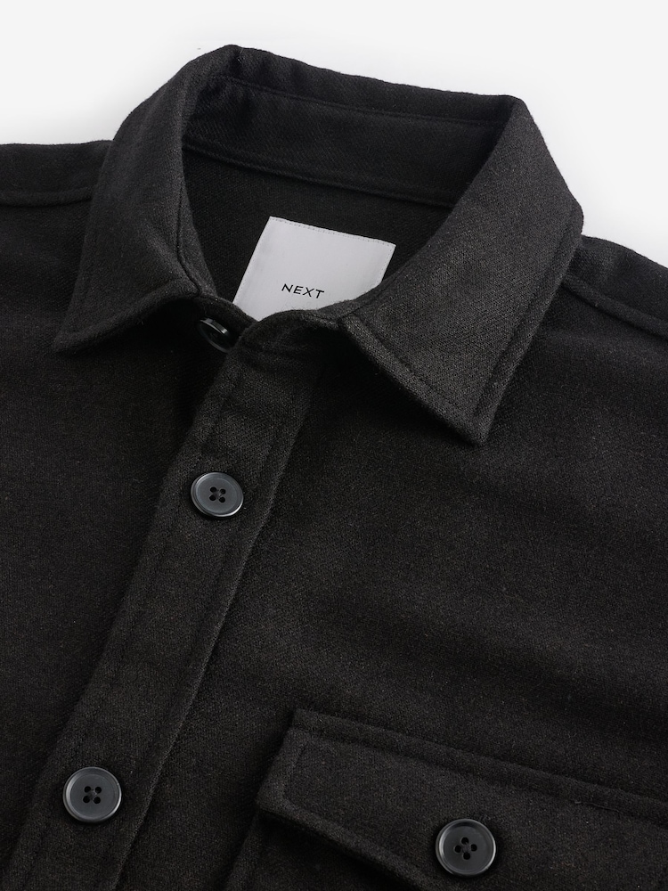 Black Single Pocket Shacket With Wool - Image 4 of 4
