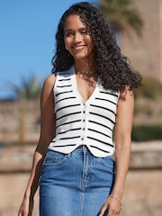 Sosandar White Stripe Knitted Waistcoat - Image 1 of 5