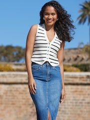 Sosandar White Stripe Knitted Waistcoat - Image 3 of 5