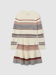 Reiss Camel Remi 4-9 yrs Knitted Striped Skater Dress - Image 2 of 4