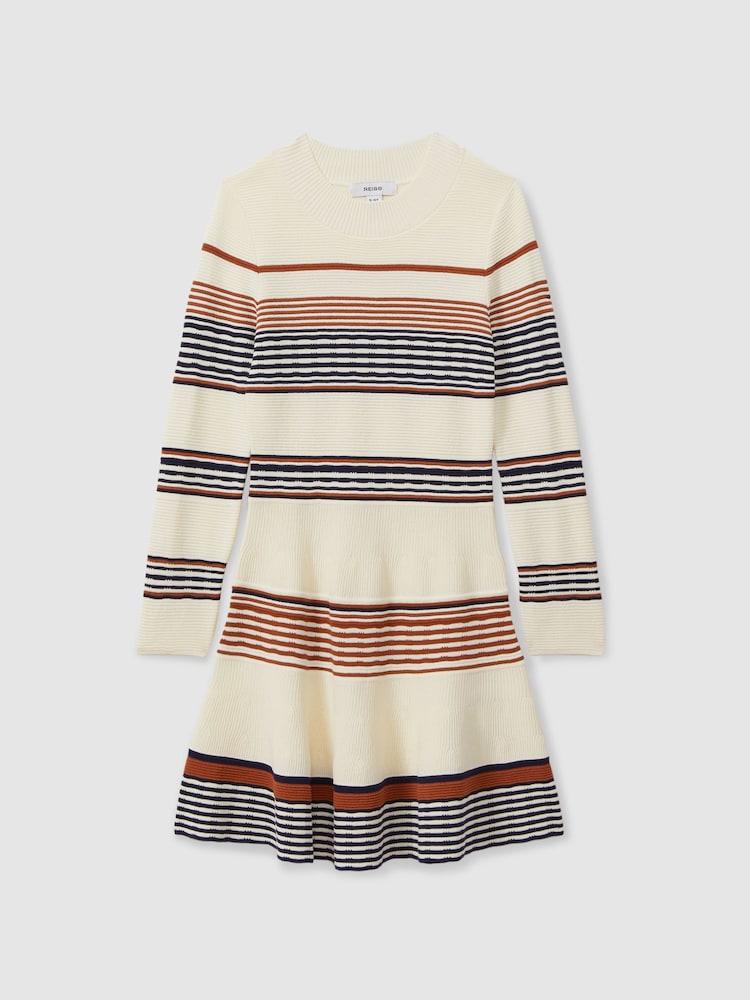 Reiss Camel Remi 4-9 yrs Knitted Striped Skater Dress - Image 2 of 4