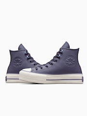 Converse Purple Leather Chuck Taylor All Star Lift Trainers - Image 3 of 7