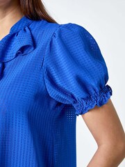 Roman Blue Waffle Textured Frill Detail Top - Image 5 of 5