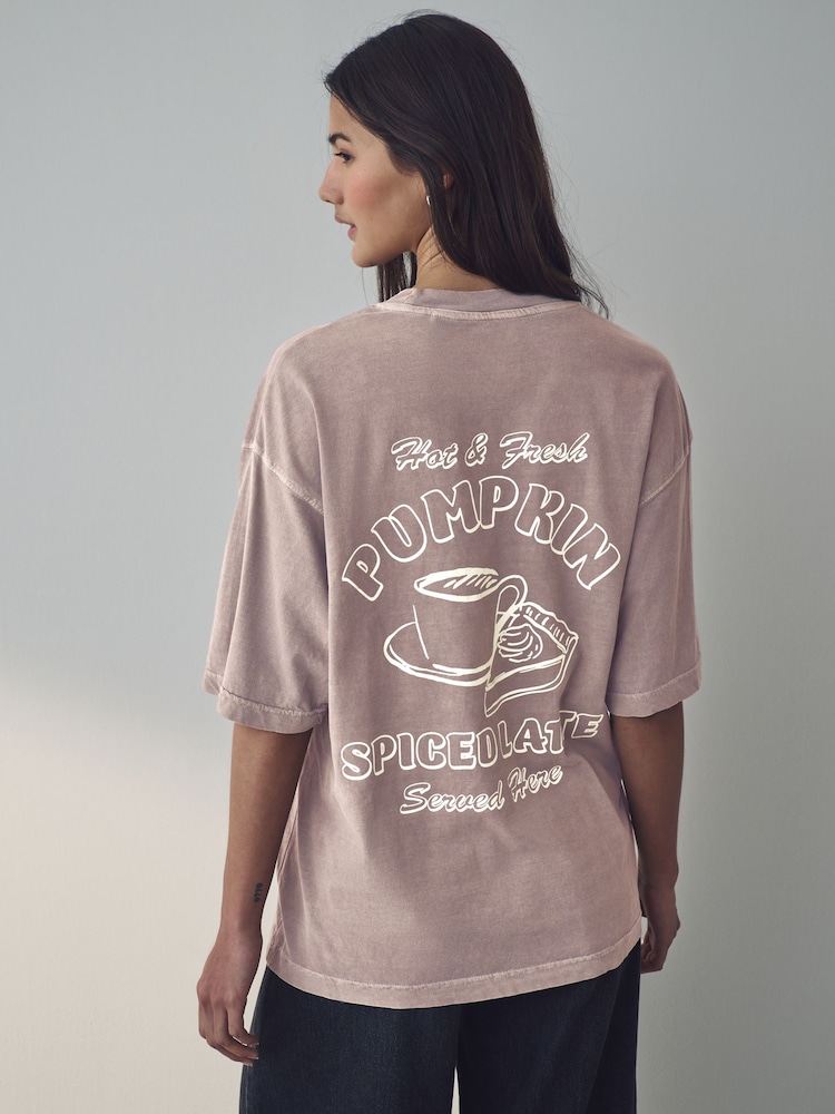 Chocolate Brown Pumpkin Spiced Latte Print 100% Cotton T-Shirt - Image 2 of 8