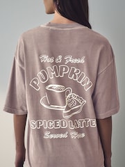 Chocolate Brown Pumpkin Spiced Latte Print 100% Cotton T-Shirt - Image 4 of 8