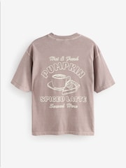 Chocolate Brown Pumpkin Spiced Latte Print 100% Cotton T-Shirt - Image 6 of 8