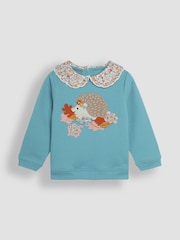 JoJo Maman Bébé Duck Egg Hedgehog Applique Collar Sweatshirt - Image 1 of 3