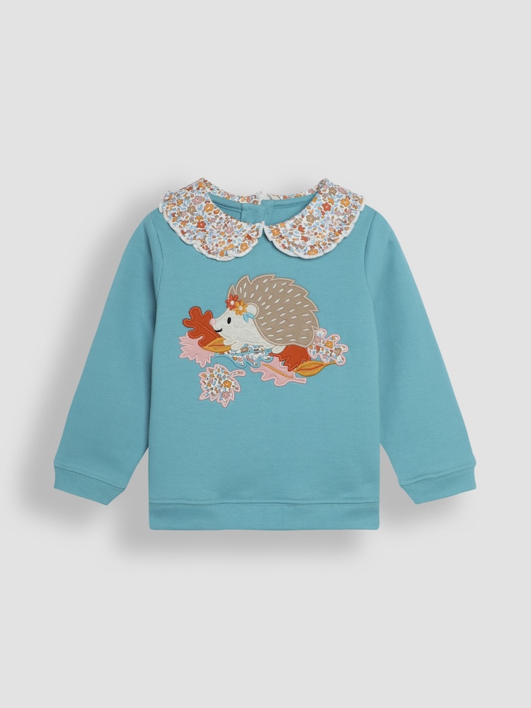 JoJo Maman Bébé Duck Egg Hedgehog Applique Collar Sweatshirt - Image 1 of 3