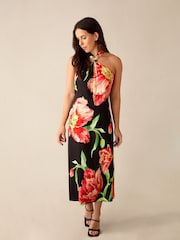 Ro&Zo Black Petite Petite Lyra Floral Halterneck Dress - Image 1 of 4