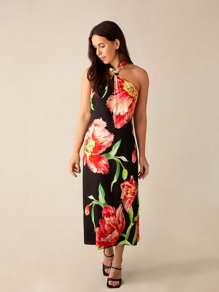 Ro&Zo Black Petite Petite Lyra Floral Halterneck Dress - Image 1 of 4