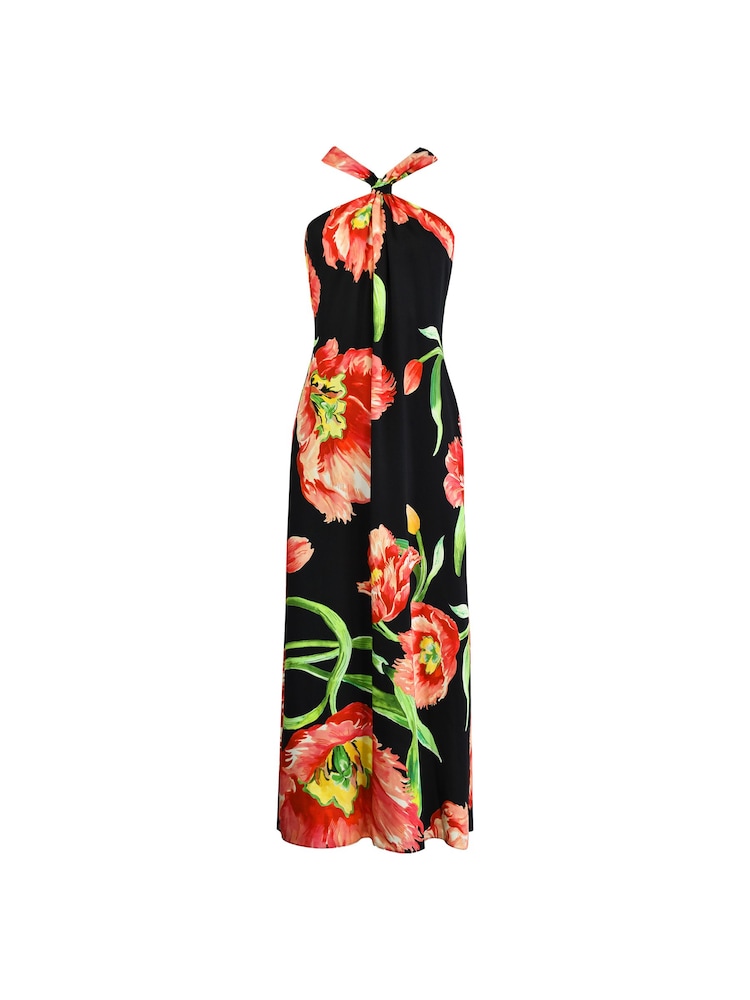 Ro&Zo Black Petite Petite Lyra Floral Halterneck Dress - Image 4 of 4