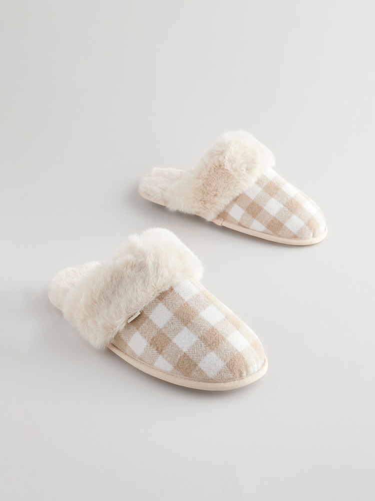 Neutral Check Mule Slippers - Image 1 of 6